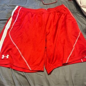 Under Armour Shorts Large Adult Red Loose Stretch Logo Pockets Modern Gym Mens L